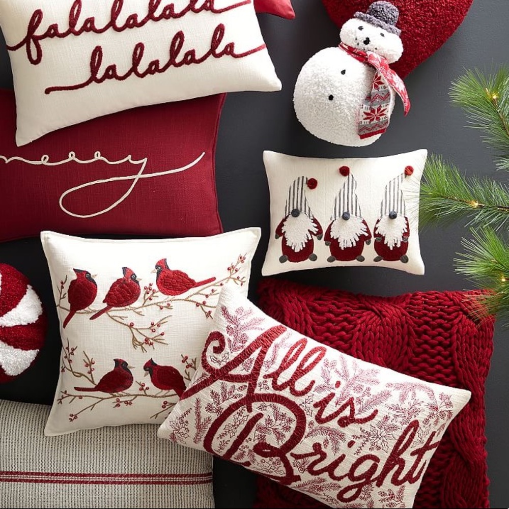 All Is Bright Embroidered Lumbar Pillow Cover